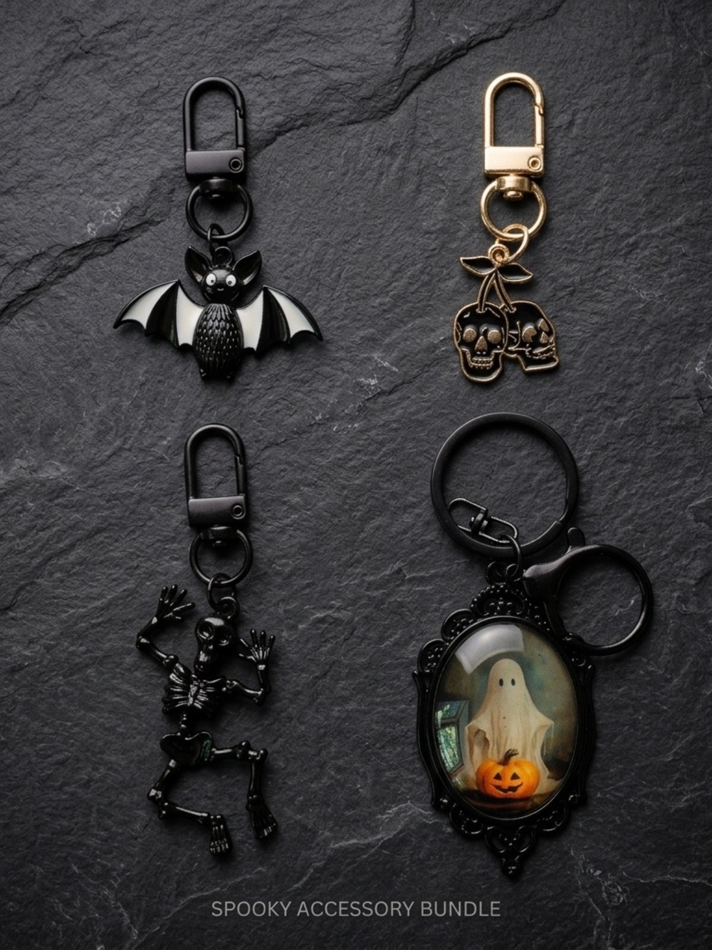 LOT OF 4 NWT Spooky Whimsigoth Bag Charms Skull Cherries Ghost Bat Skeleton Set